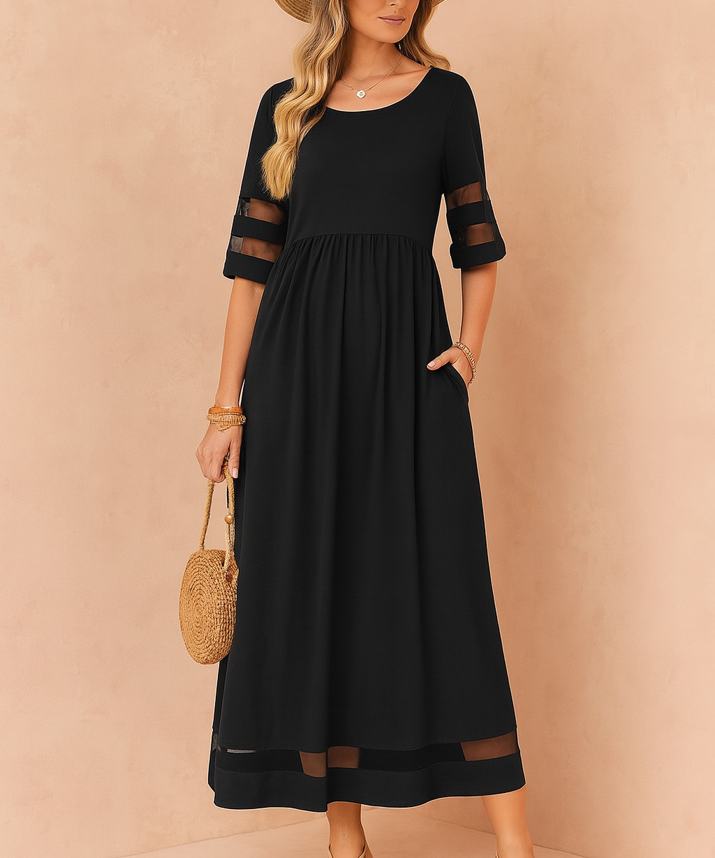 Robe Longue Élégante Femme Style Classique Tissu de Haute Qualité 0