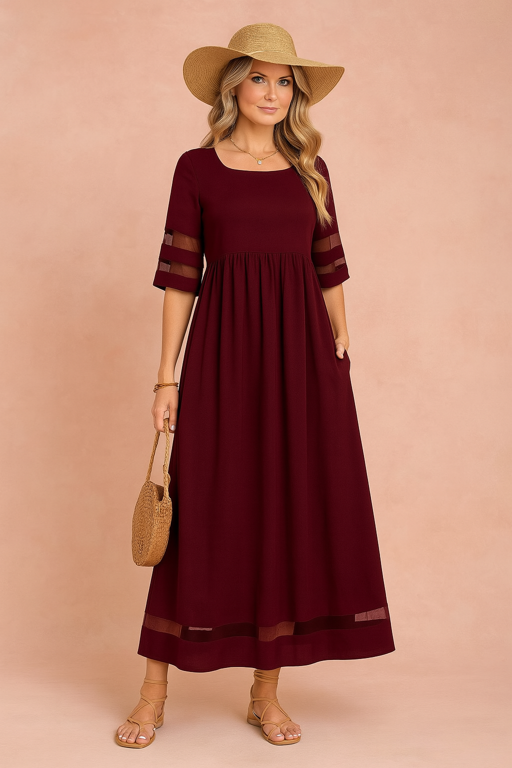 Robe Longue Élégante Femme Style Classique Tissu de Haute Qualité 1