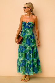 Robe Longue Élégante Fleurie Femme Tissu Confortable 0