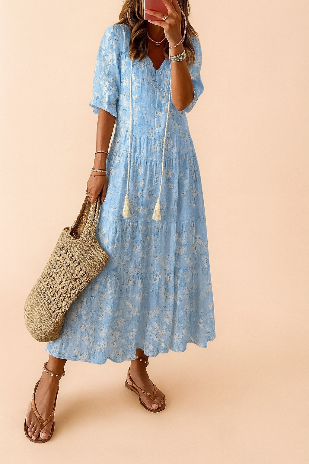 Robe Longue Estivale à Motif Floral Femme Aérée 0