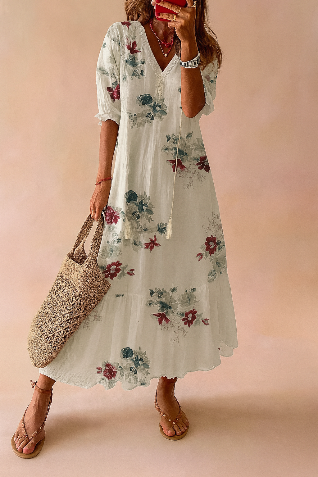 Robe Longue Estivale à Motif Floral Femme Aérée 6