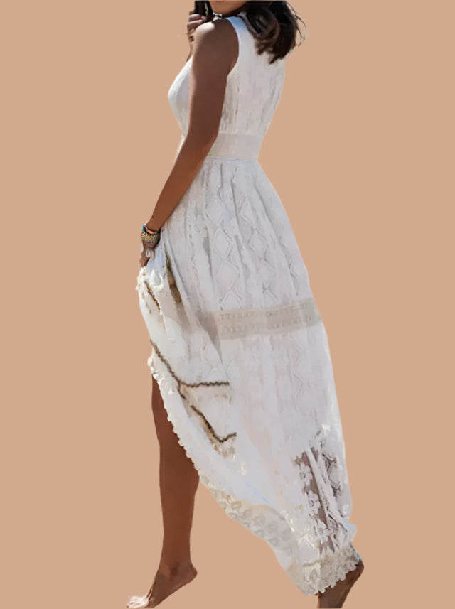 Robe Longue Femme Bohème Léger Col En V Tissu Aérien 2