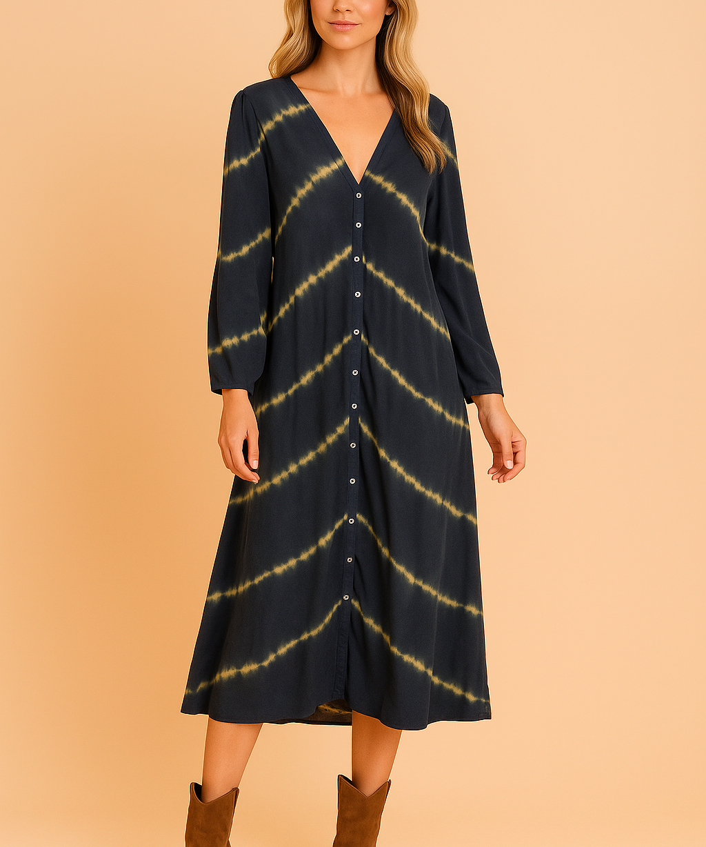 Robe Longue Femme Décontractée Encolure en V Coton Ample 0