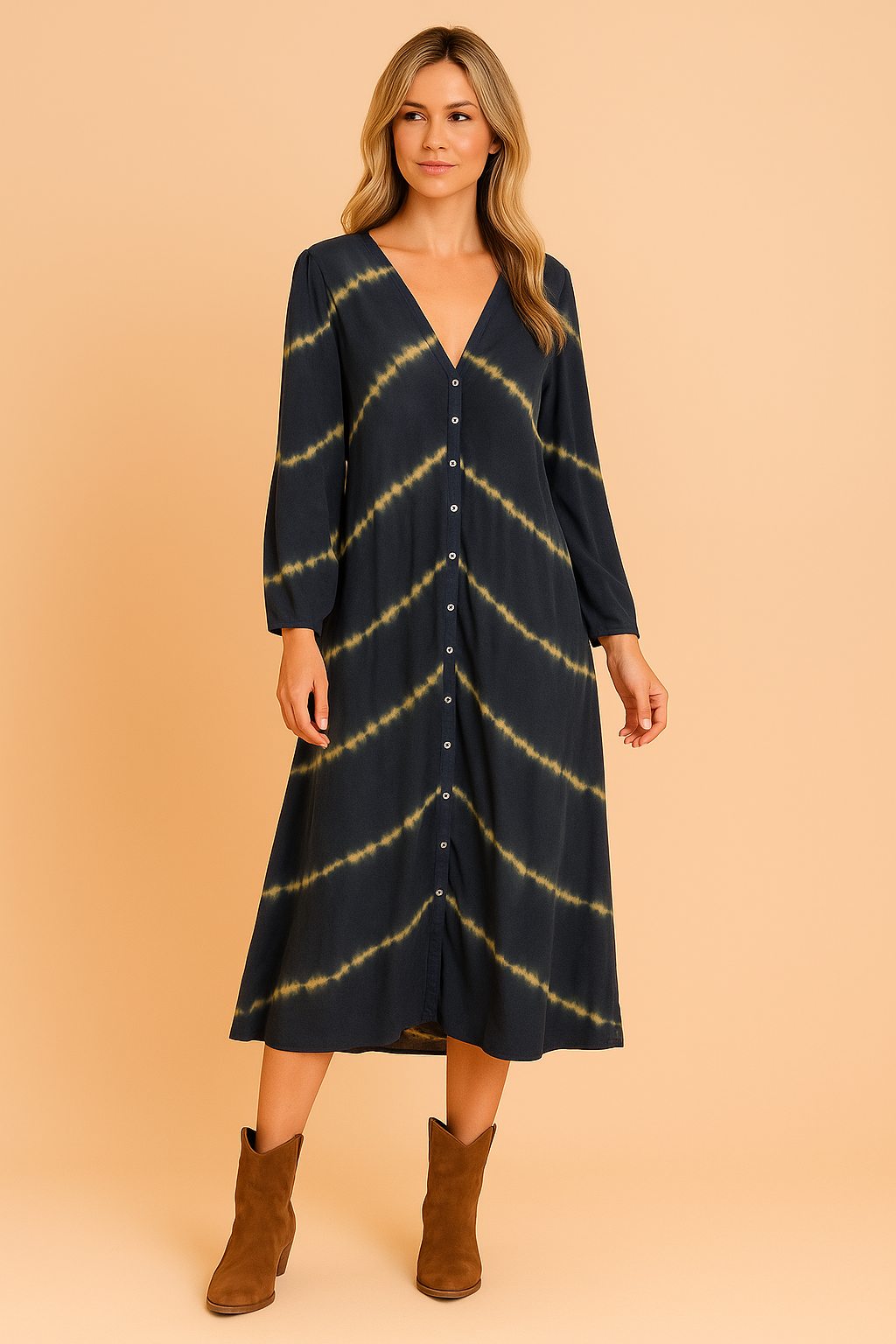 Robe Longue Femme Décontractée Encolure en V Coton Ample 0