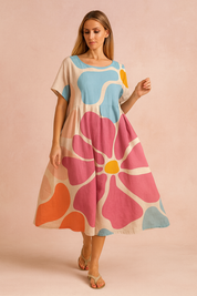 Robe Longue Femme Élégante Imprimé Floral Confortable en Tissu de Haute Qualité 1