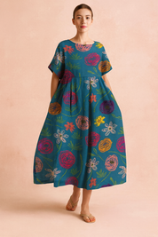 Robe Longue Femme Élégante Imprimé Floral Confortable en Tissu de Haute Qualité 5