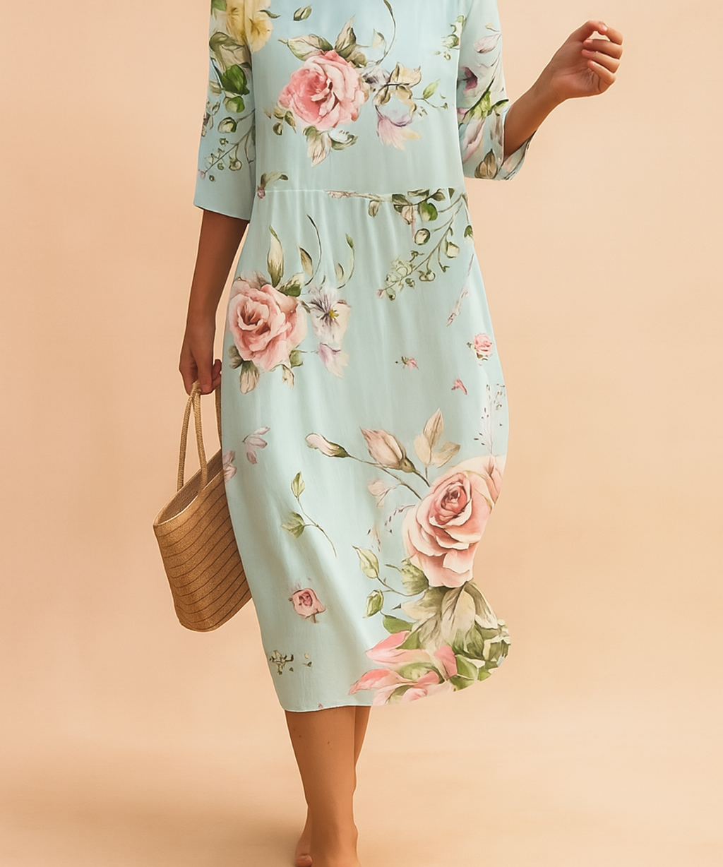 Robe Longue Femme Élégante Motif Floral Coton Chic 0