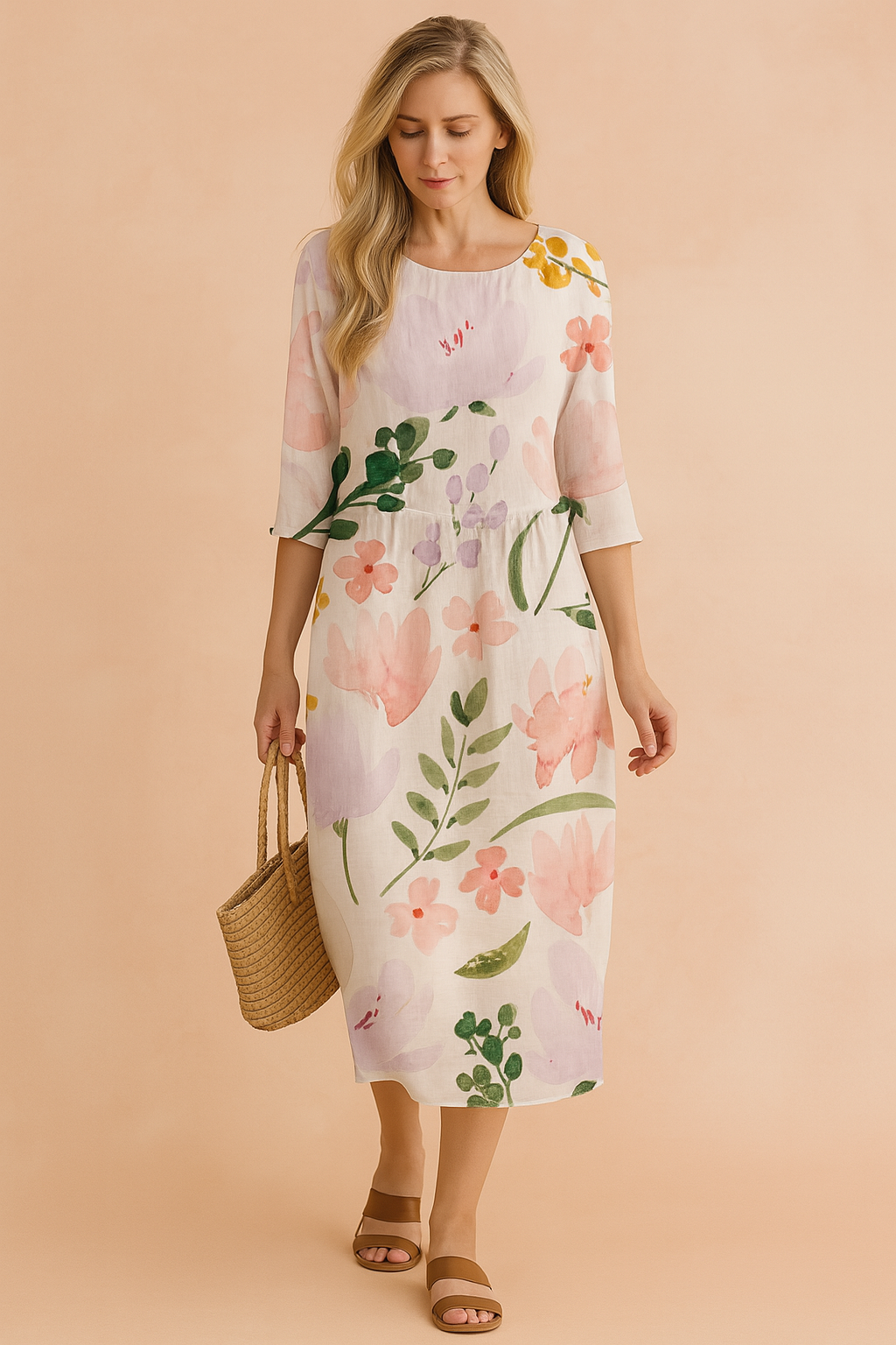 Robe Longue Femme Élégante Motif Floral Coton Chic 2