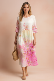 Robe Longue Femme Élégante Motif Floral Coton Chic 4