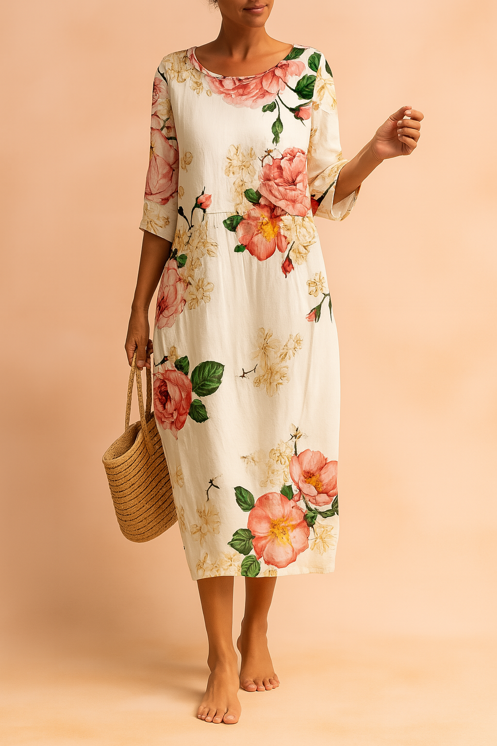 Robe Longue Femme Élégante Motif Floral Coton Chic 8