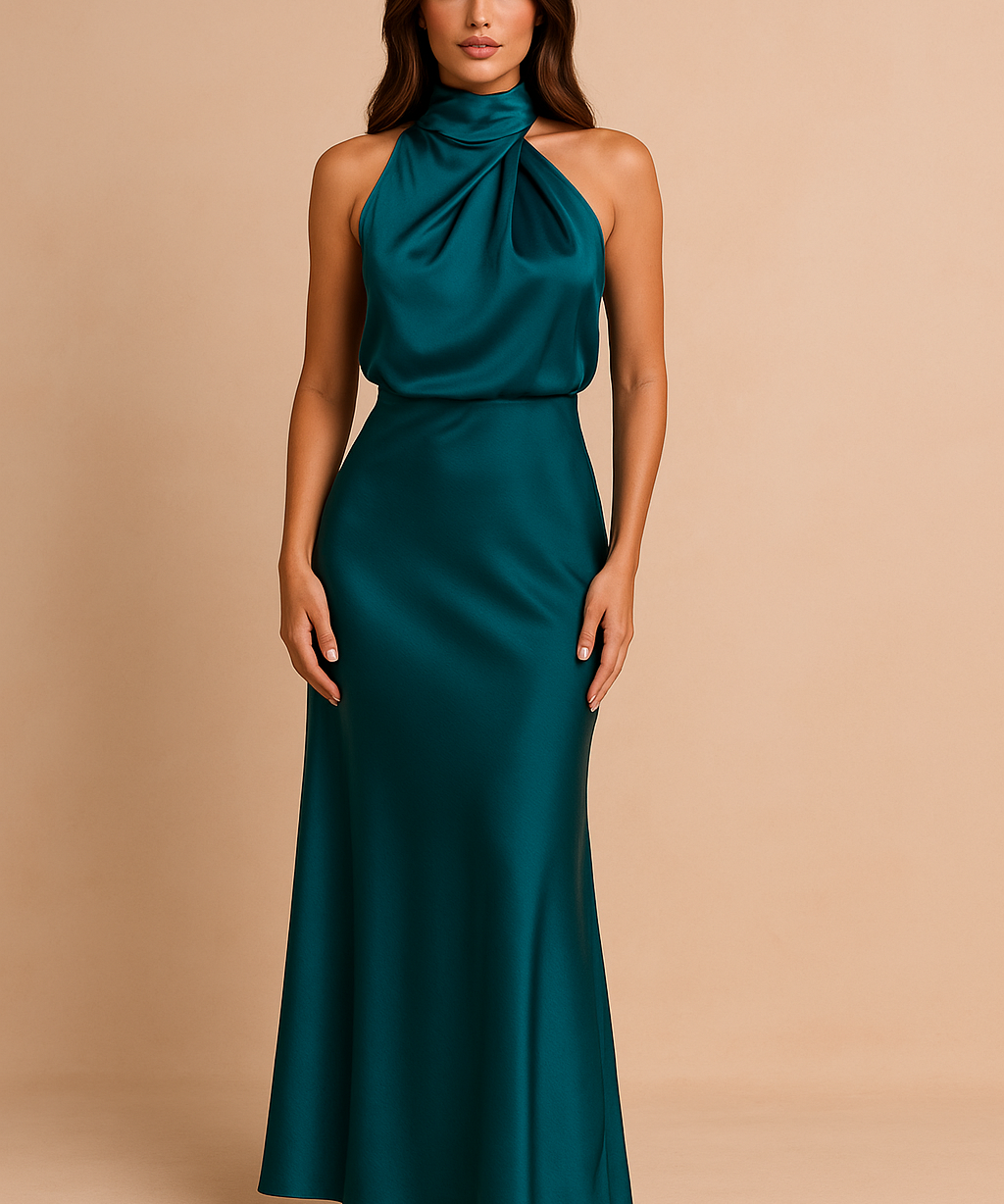 Robe Midi Élégante Femme Décolleté Drapé Tissu Léger 0