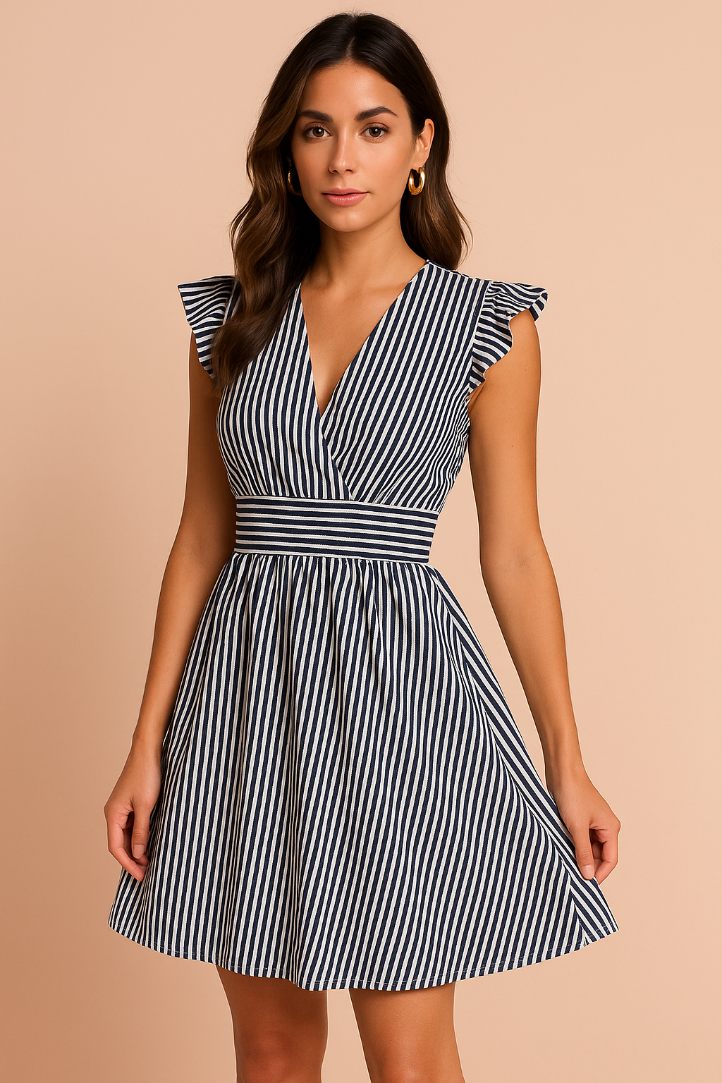 Robe Midi Élégante Femme Rayée Confortable Coton 1