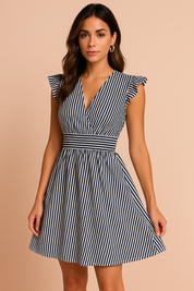 Robe Midi Élégante Femme Rayée Confortable Coton 1