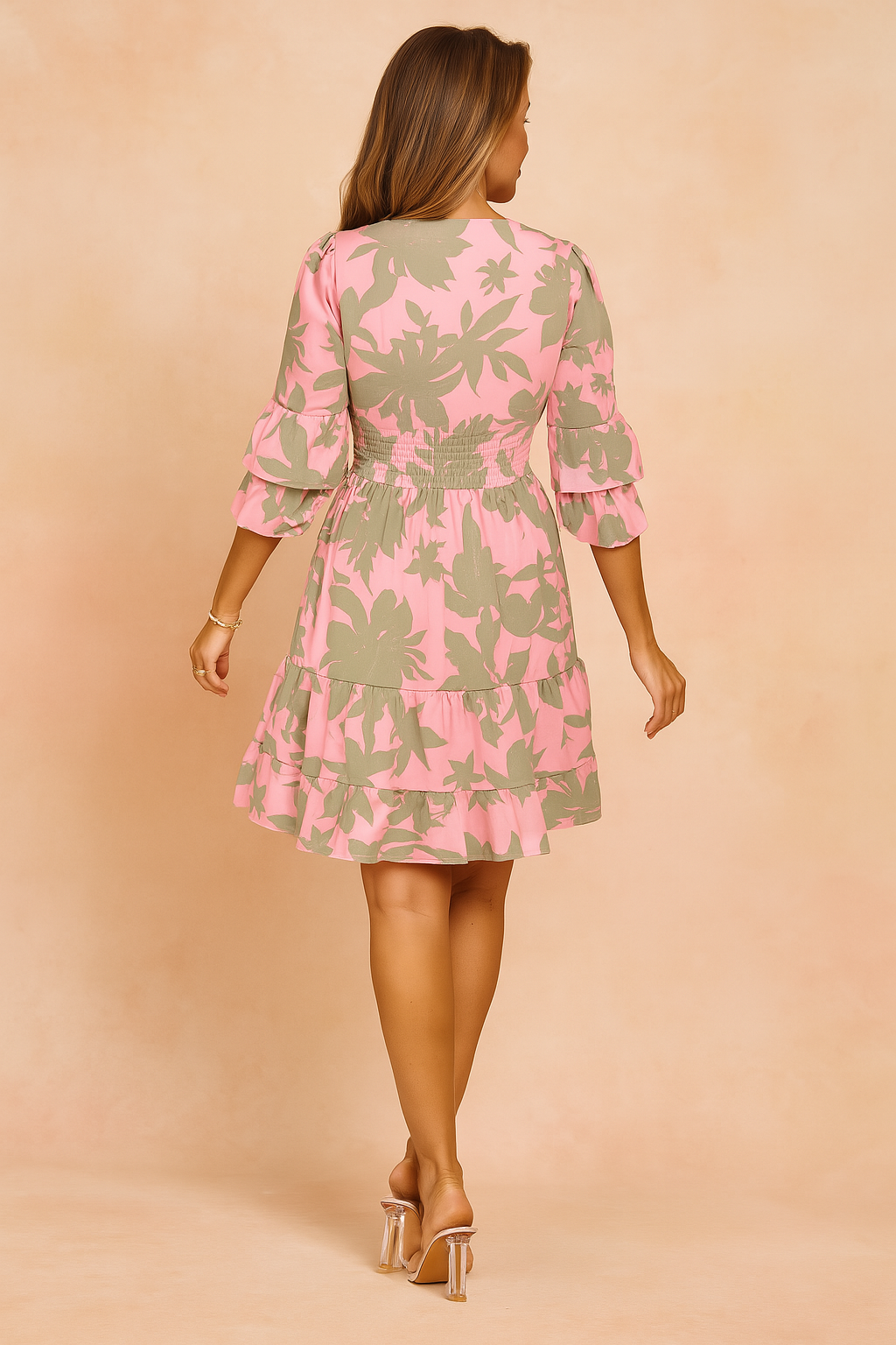 Robe Midi Élégante d'Été Femme Rose 1
