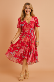 Robe Midi Femme Chic Aérienne Imprimé Floral Tissu Léger 0