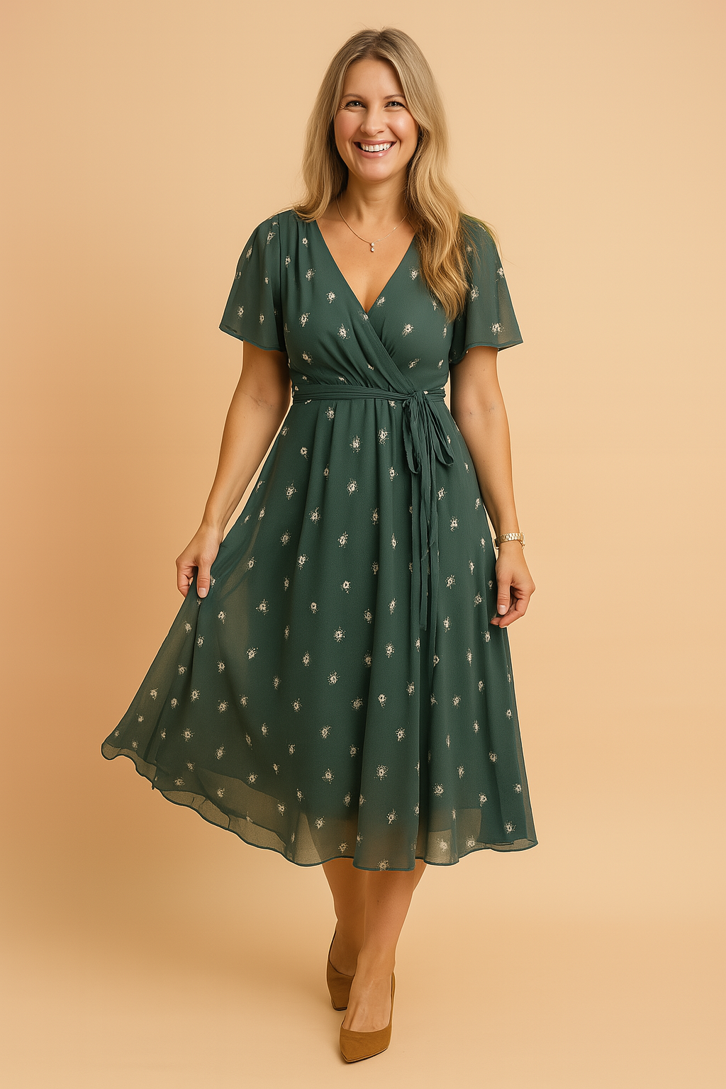 Robe Midi Femme Chic Aérienne Imprimé Floral Tissu Léger 3
