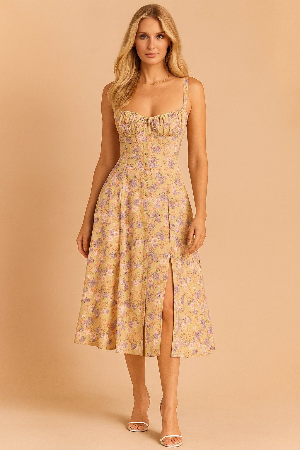 Robe Midi Femme Élégante Style Corset Tissu Léger 0