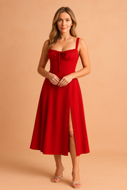 Robe Midi Femme Élégante Style Corset Tissu Léger 4