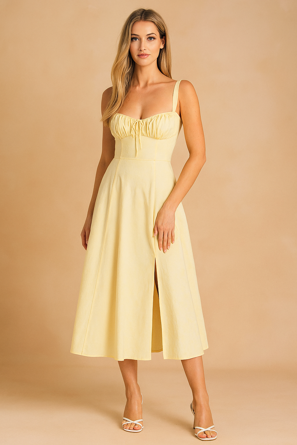 Robe Midi Femme Élégante Style Corset Tissu Léger 5