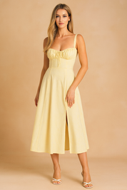 Robe Midi Femme Élégante Style Corset Tissu Léger 5