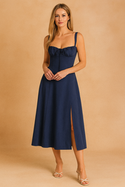 Robe Midi Femme Élégante Style Corset Tissu Léger 6