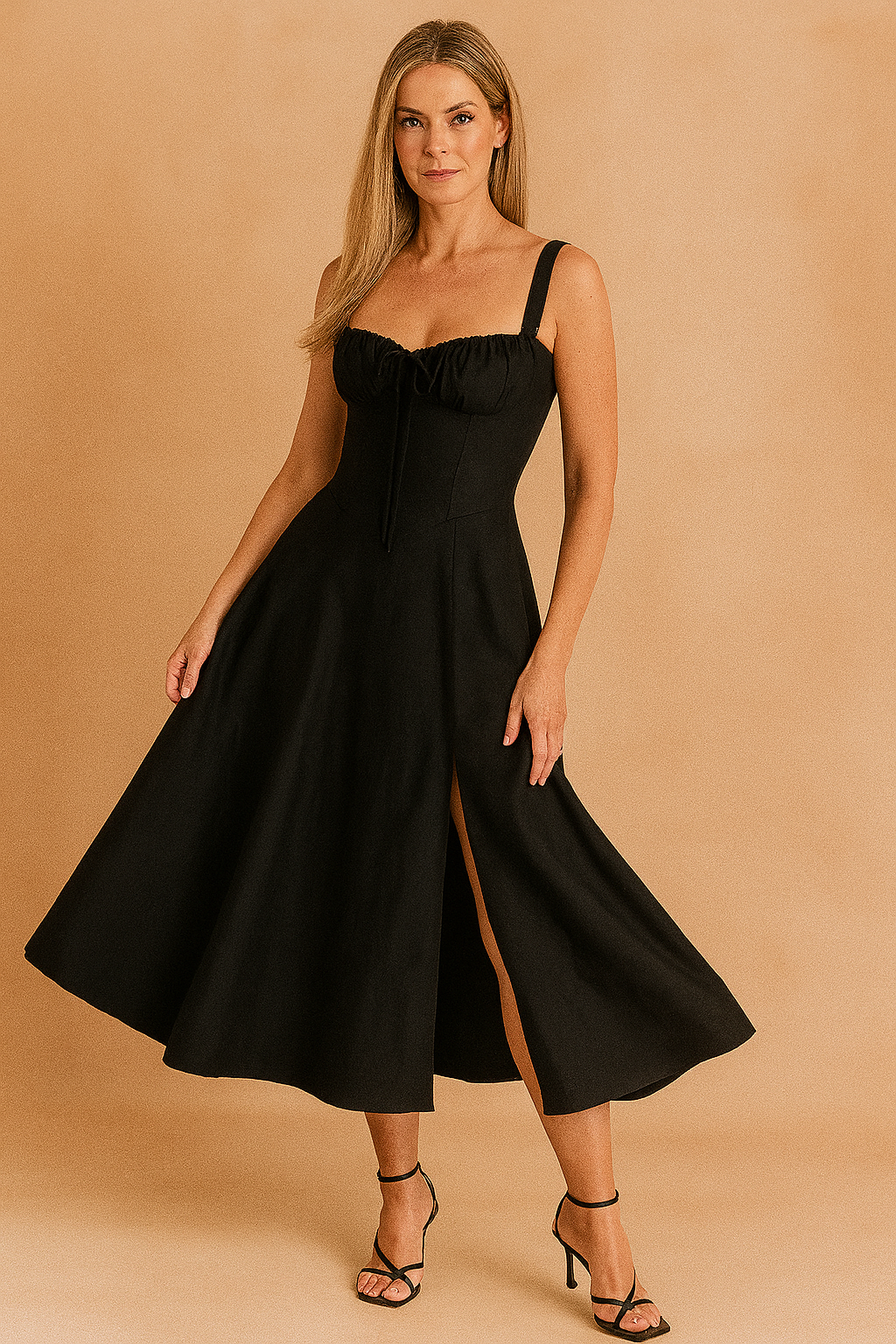 Robe Midi Femme Élégante Style Corset Tissu Léger 7