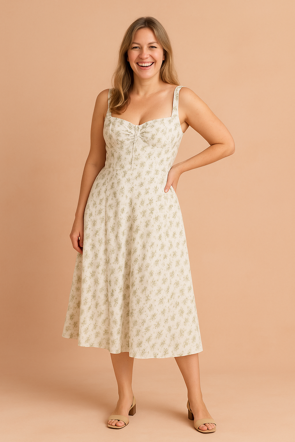Robe Midi Fleurie Élégante Femme avec Fente et Volants 2