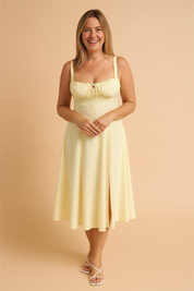 Robe Midi Fleurie Élégante Femme avec Fente et Volants 3