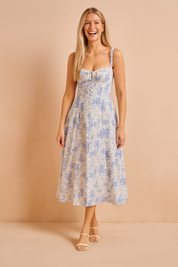 Robe Midi Fleurie Élégante Femme avec Fente et Volants 5