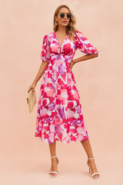 Robe Midi d'Été Femme Élégante en Tissu Floral 1