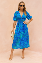 Robe Midi d'Été Femme Élégante en Tissu Floral 3