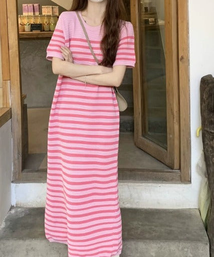 Robe d'Été Femme Ajustée Chic Rayée Tissu Élastique 0