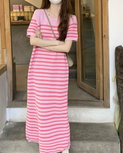 Robe d'Été Femme Ajustée Chic Rayée Tissu Élastique 0