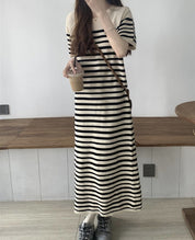 Robe d'Été Femme Ajustée Chic Rayée Tissu Élastique 1