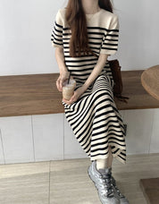 Robe d'Été Femme Ajustée Chic Rayée Tissu Élastique 2