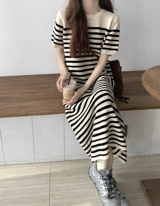 Robe d'Été Femme Ajustée Chic Rayée Tissu Élastique 2