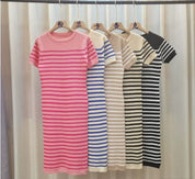 Robe d'Été Femme Ajustée Chic Rayée Tissu Élastique 4