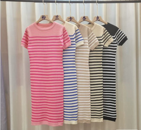 Robe d'Été Femme Ajustée Chic Rayée Tissu Élastique 4