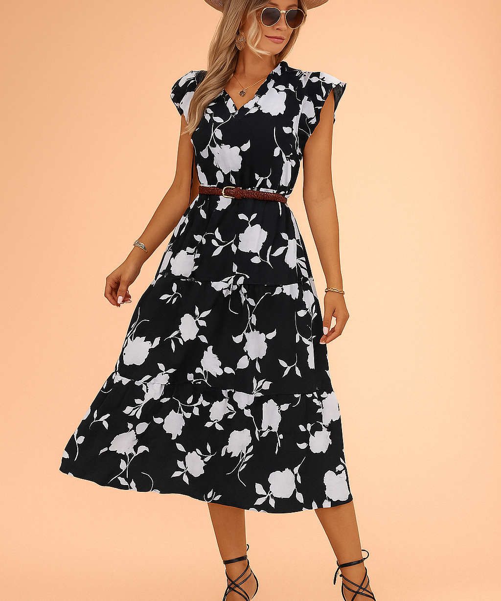 Robe d'Été Femme Élégante Fleurie Confortable Midi 0