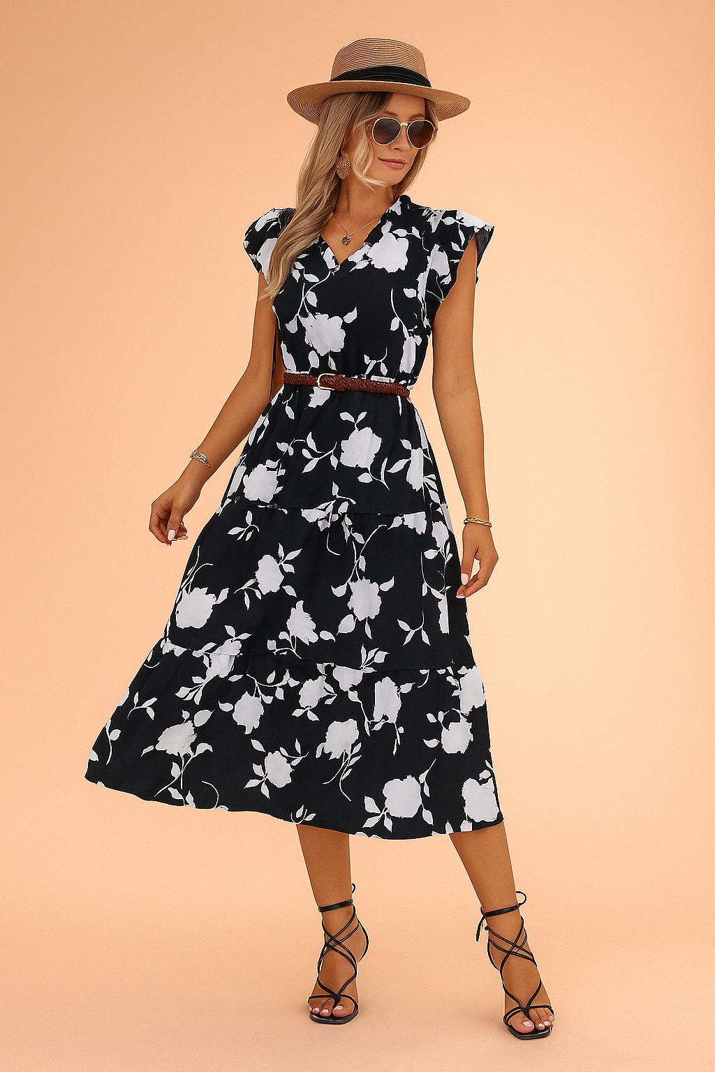 Robe d'Été Femme Élégante Fleurie Confortable Midi 0