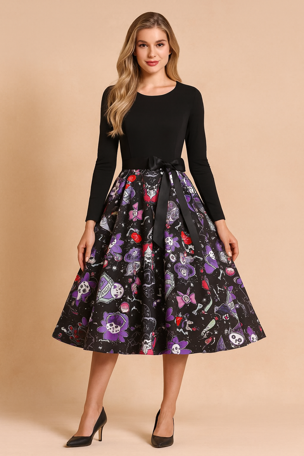 Robe d'Halloween pour femme | Costume de fantôme citrouille rétro 0