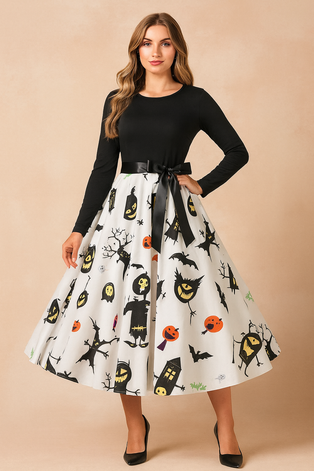 Robe d'Halloween pour femme | Costume de fantôme citrouille rétro 1
