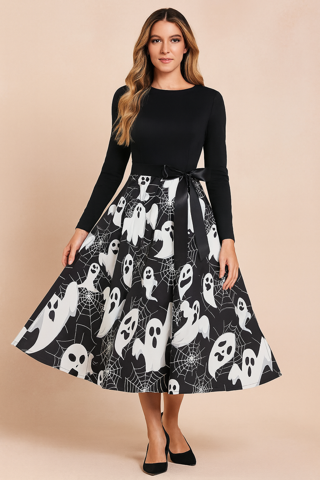 Robe d'Halloween pour femme | Costume de fantôme citrouille rétro 2
