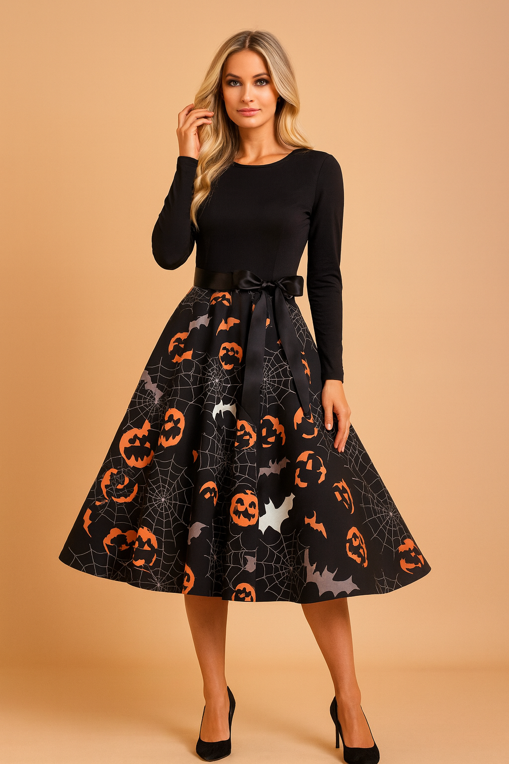 Robe d'Halloween pour femme | Costume de fantôme citrouille rétro 3