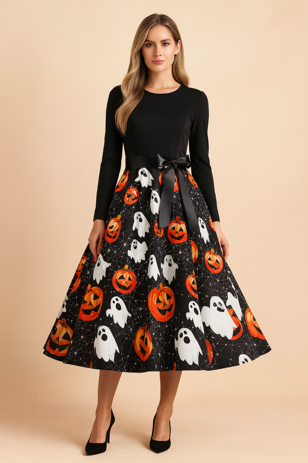 Robe d'Halloween pour femme | Costume de fantôme citrouille rétro 6