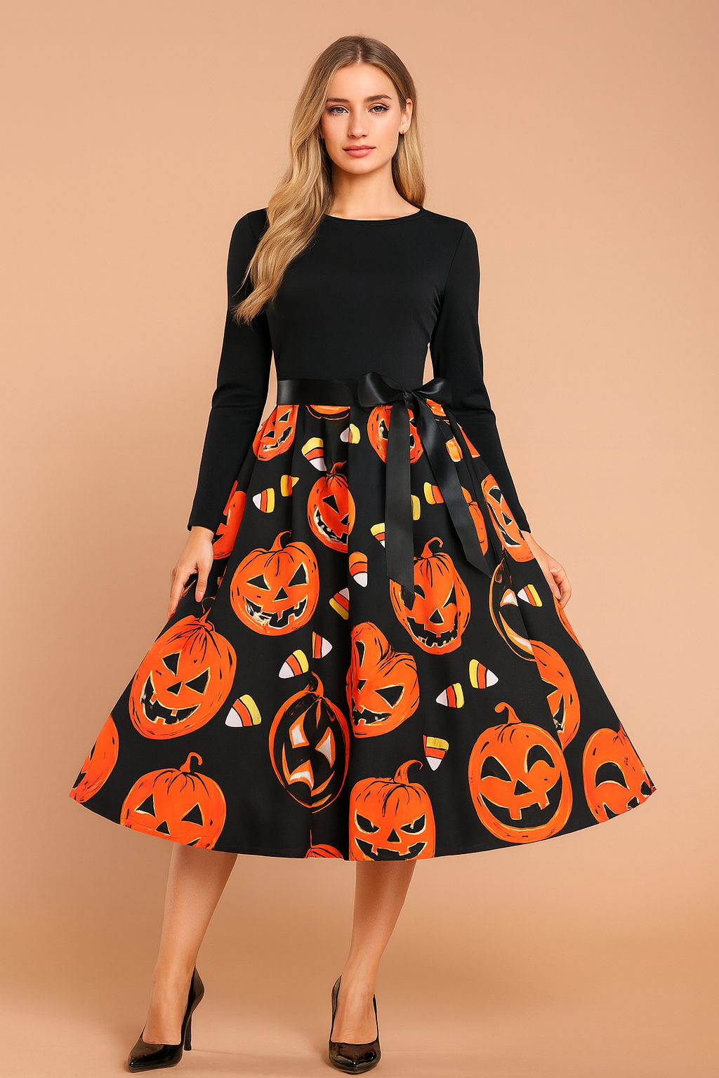 Robe d'Halloween pour femme | Costume de fantôme citrouille rétro 8