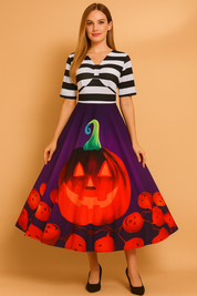 Robe d'Halloween pour femme | Costume rétro citrouille-lanterne 2