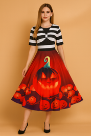 Robe d'Halloween pour femme | Costume rétro citrouille-lanterne 3