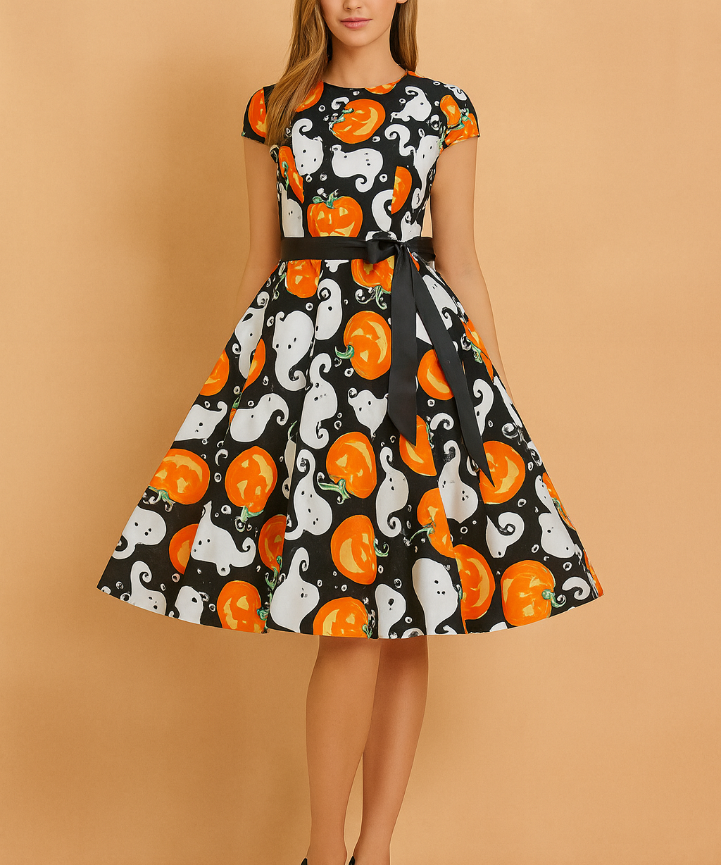 Robe d'Halloween rétro | Déguisement citrouille et fantôme pour femme 0