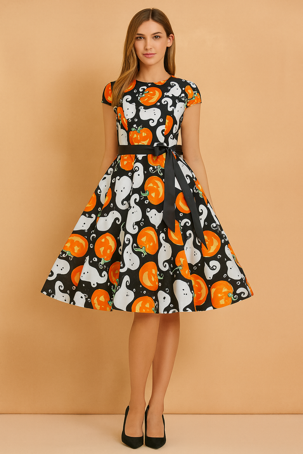 Robe d'Halloween rétro | Déguisement citrouille et fantôme pour femme 0